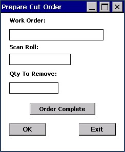 Prepare Cut Order screen