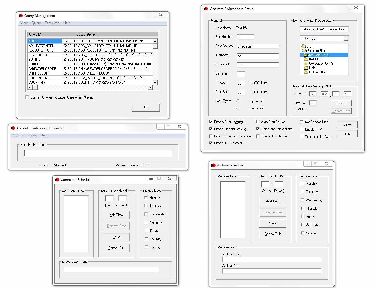 Screenshots of the Switchboard software.